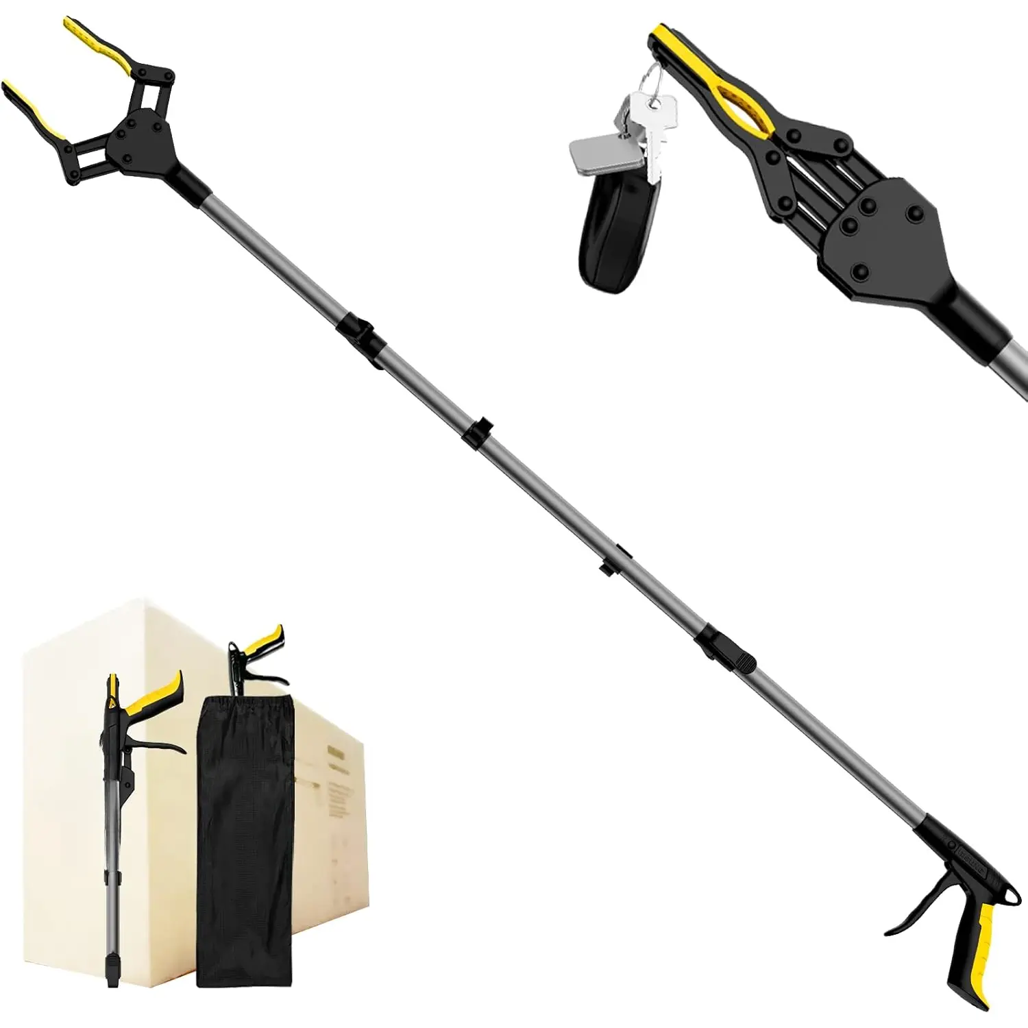 Extra Long 44" Grabber Reacher, Foldable Grabbers for  Grab It Reaching Tool with Upgraded Rotating Jaw & Storage Bag, Strong Magnetic Tip, Sturdy Grabber Pickup Tool for Trash Pickup, Aid