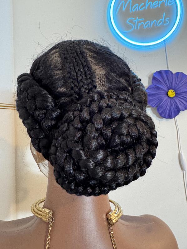 Hand braided jumbo cornrows.