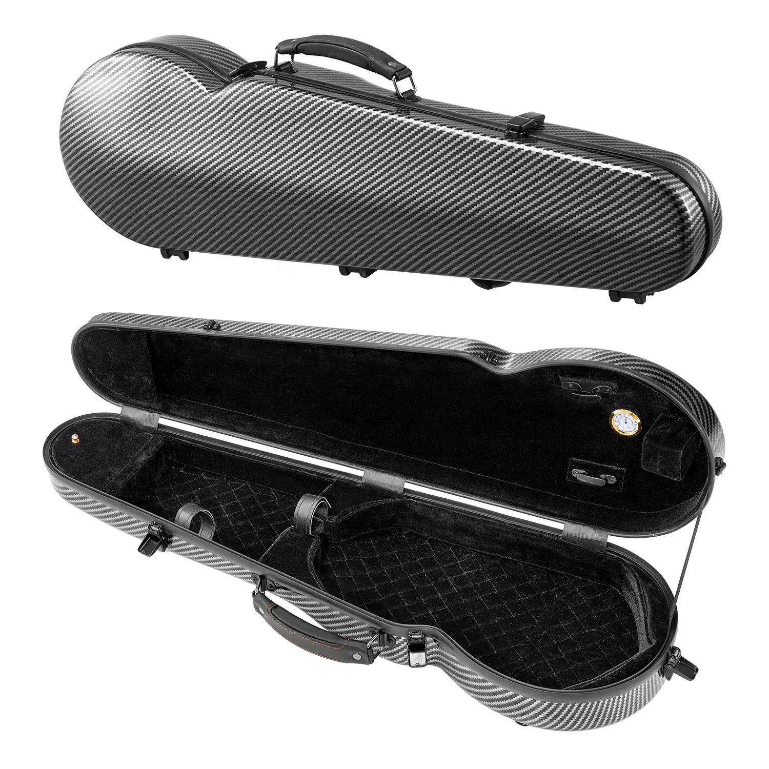 【BackToSchool】VEVOR 4/4 Full Size Triangular Violin Case, 1.8 kg Lightweight Carbon Fiber Travel Bag, EVA Foam, Plush Lining, Built-in Hygrometer, Dual Shoulder Straps, Anti-Scratch Design, Stable Placement, Black for Professional Violinists, No, Stable V
