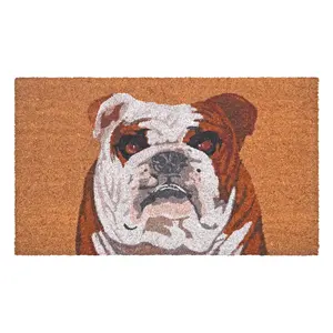 Bulldog Doormat - Classic Bulldog Design with Brown and White Color Scheme, Ideal for Home Use