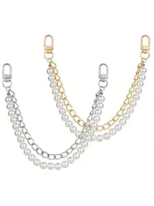 Elegant Metal Pearl Handbag Chain Strap, Dual Chains Design, Stylish Keychain Accessory, Perfect Gift for Fashion Lovers
