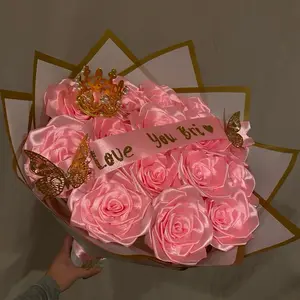 Ramo de Rosas Rosita’s "I Love You" Bouquet with Gold Crown and Butterfly Accents for Special Occasions Eternal Rose Flowers Forever Preserved Roses Artificial Flowers Decorative