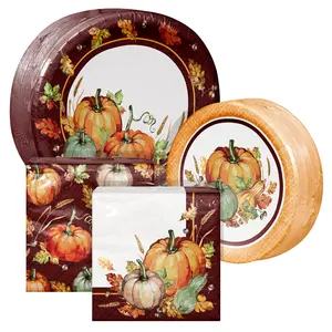 Artstyle Oval Paper Plate & Napkin Bundle, Pumpkin Harvest, 200-Count Artstyle