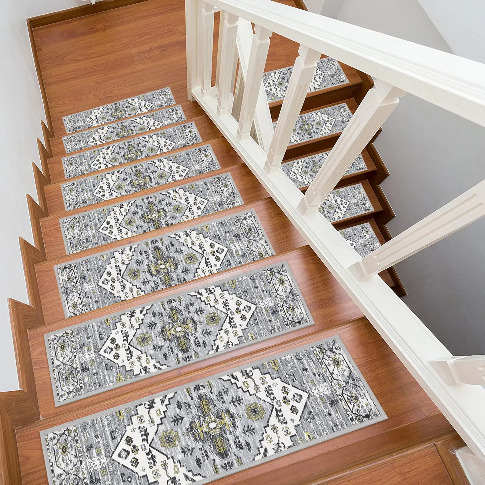 [Summer Sale Deals] HEBE Non Slip Chenille Stair Runner Rug for Wooden Steps, 8"x30" Indoor Reusable Soft Machine Washable Home Accessory, Anti Slip Adhesive Aesthetic Room Decor Mat for Pets,back to school,dorm essentials,home decor,home essentials