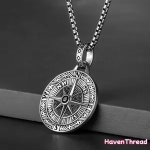 Men's Stainless Steel Compass Pendant Necklace - Hip-Hop Fashion Medallion, Ideal Gift for Men (Sports & Outdoor Accessory)
