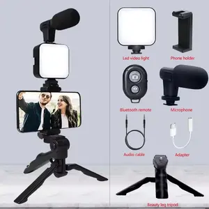 5-in-1 Vlogging Kit with Tripod, LED Light, Microphone & Phone Mount, Compatible with Smartphones, Cameras & Tablets Beginner Kit, Video Blog Kit
