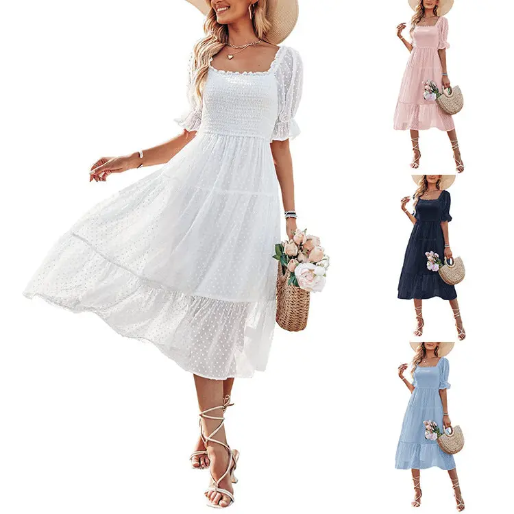 Women's Chiffon Jacquard Slim-fit Solid Color Dress scotty  new faja  dress