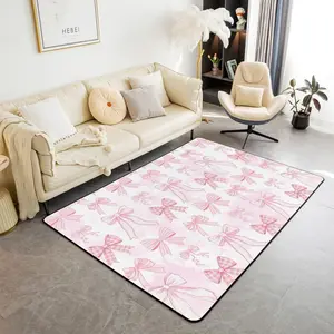 Bowknot Kids Area Rug Cute Pink Bow Ties Print Floor Mats Rugs for Girls Princess Room Decor,Kawaii Bow Decorative Rug for Living Room,Absorbent Carpets