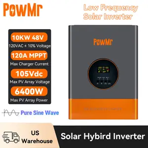 PowMr 10000W Hybrid Solar Inverter Low Frequency 48VDC to 110V/220VAC Split Phase 60Hz Built-in 120A MPPT Charge Controller, Pure Sine Wave, for 48V Lead-Acid and Lithium Battery, Peak Power:30000W