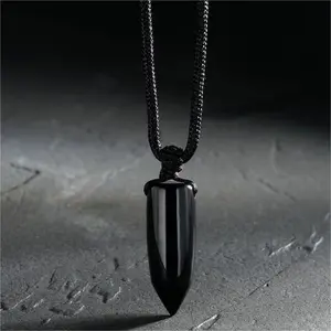 Natural Bullet Shaped Pendant Obsidian Gemstone Necklace, Healing Meditation Protection Strength, Versatile Cord Necklace, Ideal Christmas Gift