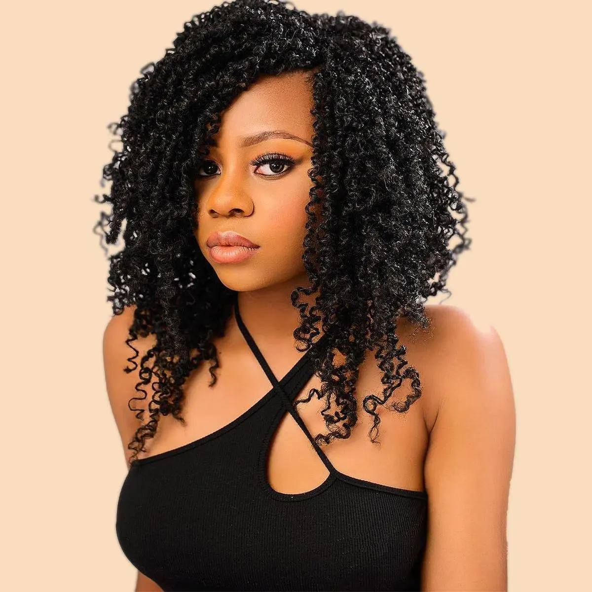 Yanky Twist Crochet Hair 14 Inch 3 Packs Pre Looped Mini Twist Yankee Twist Micro Yaki Twist Synthetic Curly Crochet Hair Extensions For Black Women (#1B, 14 Inch (Pack of 3))