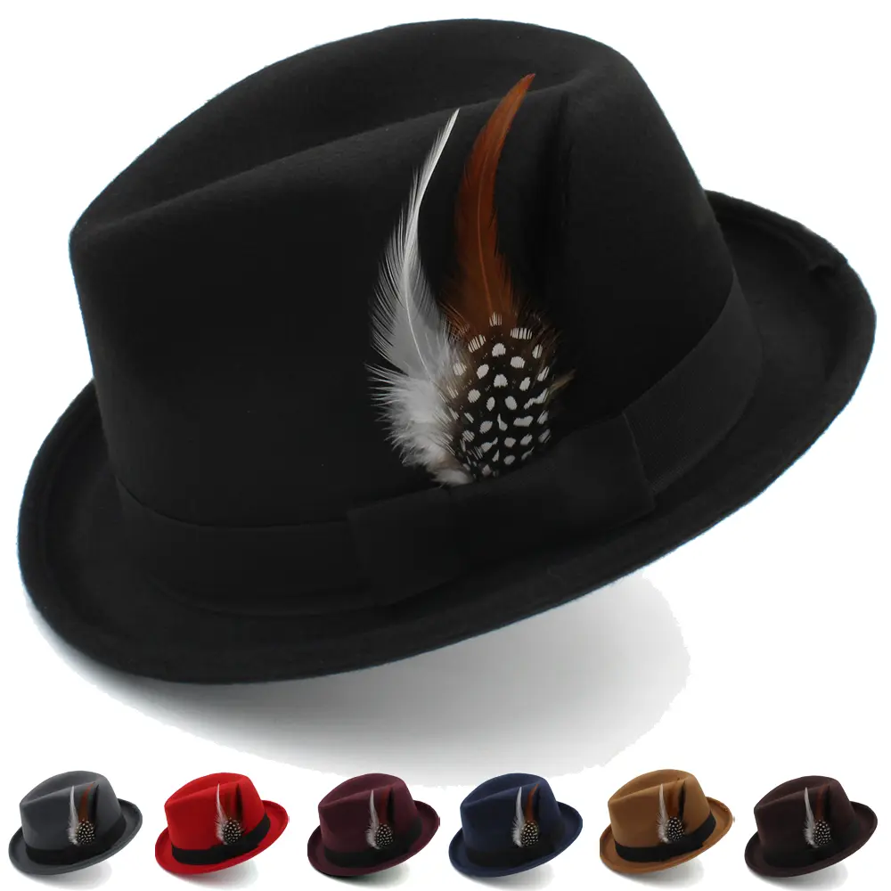 Men Women Fedora Hats Trilby Cap Jazz Homburg Feather Band Sunhat Classical Party Street Style Outdoor Travel