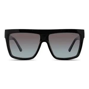 Velvet Eyewear Melania Sunglasses - Black Shield Frame, Blue Aqua Flash Fade Tinted Lens, 100% UV Protection, Modern Trendy Style