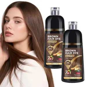 500ml brown hair dye shampoo, Semi Permanent Hair Dye, 7-in-1 plant-based shampoo, 15 minute hair dye shampoo, enhances color brightness, moisturizes scalp care, plant-based hair dye shampoo, convenient to use, suitable for both men and women