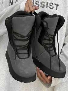 Men's High-Top Snow Boots Waterproof Non-Slip Winter Outdoor Street Fashion Shoes, Comfortable Warm Footwear for Cold Weather