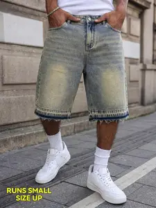 Hot🔥 Men's Plain Vintage Washed and Distressed Denim Jean Shorts | Non-Stretch Loose American Streetwear Style Summer Menswear Shorts | Unisex Vintage Bleached Blue Denim Shorts | TikTok Made Me Buy It!
