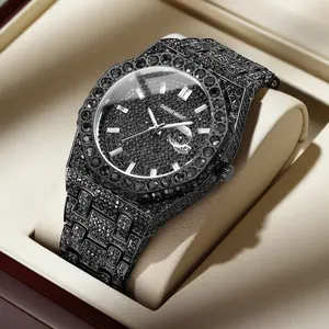 Iced Out Moissanite Watch Men Women 42mm Unisex Luxury Quartz Waterproof Fashion Diamond Dress Watch Business Casual Daily Wear Gift Boxed