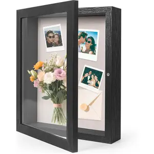 HOUSE DAY 11x14 Shadow Box Frame, Front Open Magnetic Shadow Boxes Display Cases with Linen Back, Pins, for Photos or 3D Itmes Under 9x12, Tabletop or Wall Mount Display Case for Memorabilia, Black