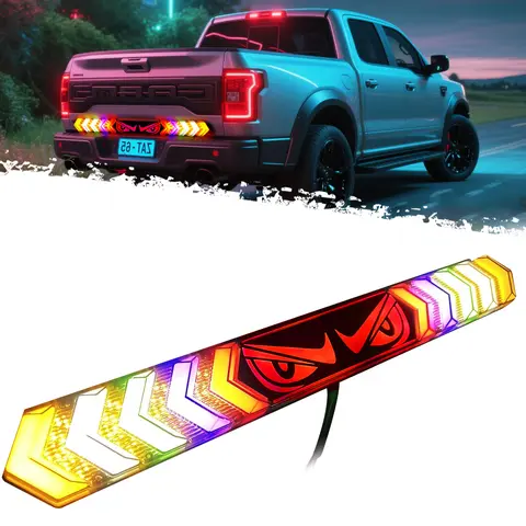 DIBMS 24'' Devil Eyes LED Tailgate Light Bar Strip for Trucks, IP65 Waterproof, RGB Brake Turn Running Reverse Mode,Truck Daytime Running Light Kits,Led Car Ambient Light Led Backlights