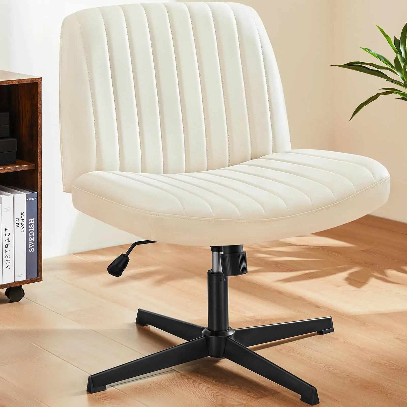 【Deal】Sweefurniture Criss Cross Chair -Armless Wide Adjustable Swivel Padded Home Office Desk Chair No Wheels