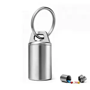Small Titanium Waterproof Keychain Pill Holder, Portable Mini Pill Box with Keyring, Ideal for Outdoor Travel and Camping