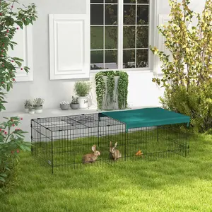 73" Heavy-Duty Anti-Rust Metal Wire Small Animal Playpen - Green, Lockable Gate, Roof, High Enclosure, Indoor/Outdoor Pet Pen for Rabbits, Backyard Use