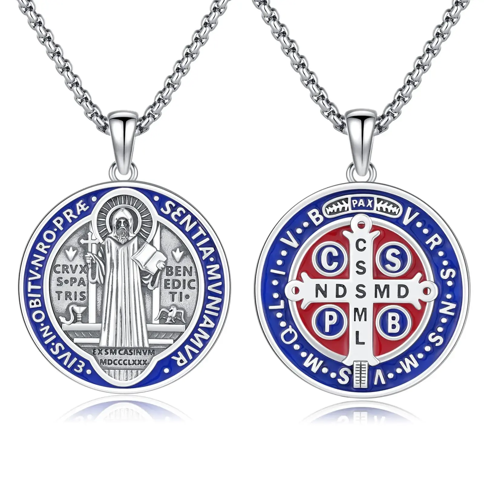 S925 Sterling Silver Saint Benedict Pendant Necklace for Men and Women