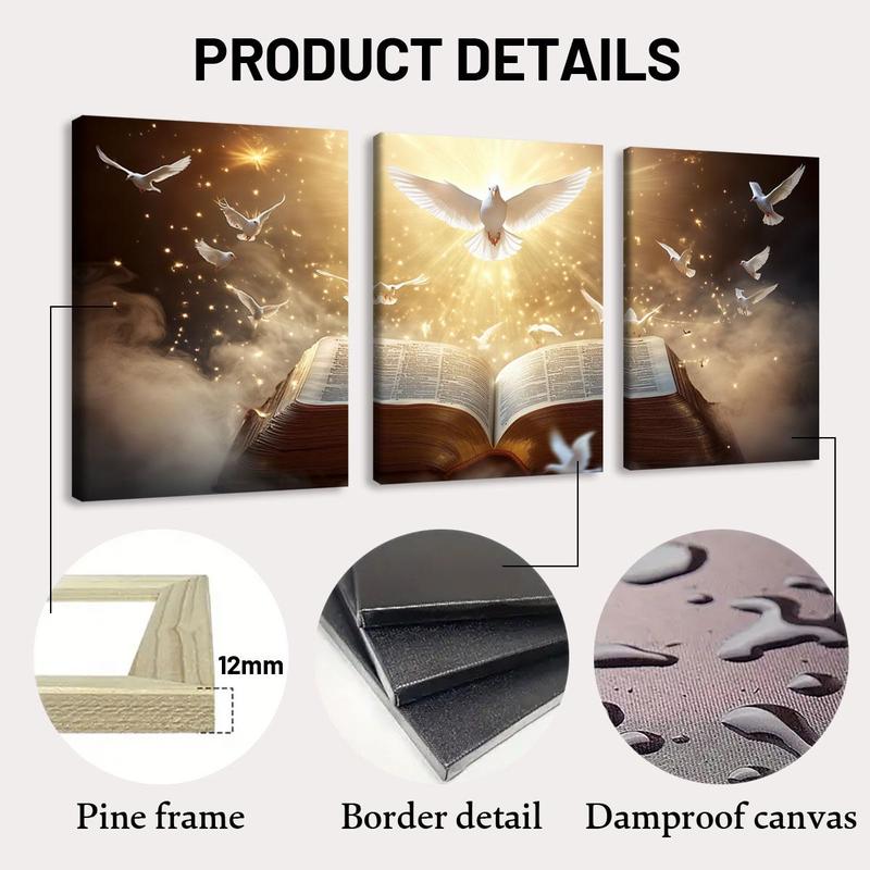 Bible Themed Wooden Framed Canvas Painting, 3 Counts/set Modern Art Decoration, Wall Art for Home Living Room Bedroom Office, Poster