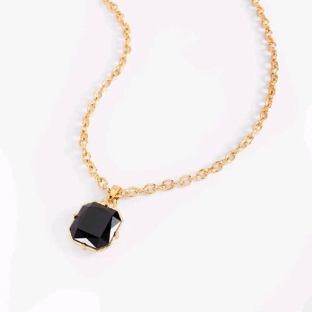 4 layers 18k gold plated necklace geometric black pendant long 42 cm + 10 cm ext.  526102