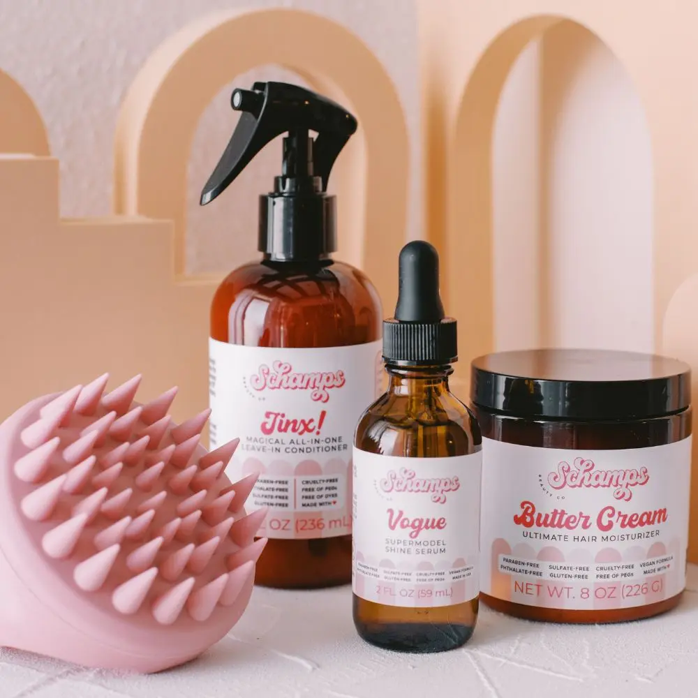 Styling Bundle: Leave-In Conditioner, Hair Moisturizer, Shine Serum & Scalp Massager Set