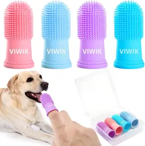 4Pack Dog Toothbrush Dog Tooth Brushing Kit, Cat Finger Toothbrush for Dogs Small Breed, Medium Large Dogs, Puppy Toothbrush for Dog Teeth Cleaning & Dental Care, Pet Finger Toothbrush Kit Cute Penguin Reusable Washable brush