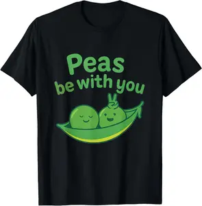 100% Cotton Peas Be With You Pea Pod Pun Graphic T-Shirt
