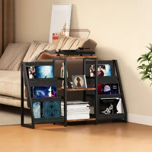 Record Player Stand with Vinyl Storage, Record Player Table with Vinyl Record Storage Up to 280 Albums, Turnta ble Stand with Record Holder Display Shelf, Record Cabinet for Media Stereo Audio Brown Organiser