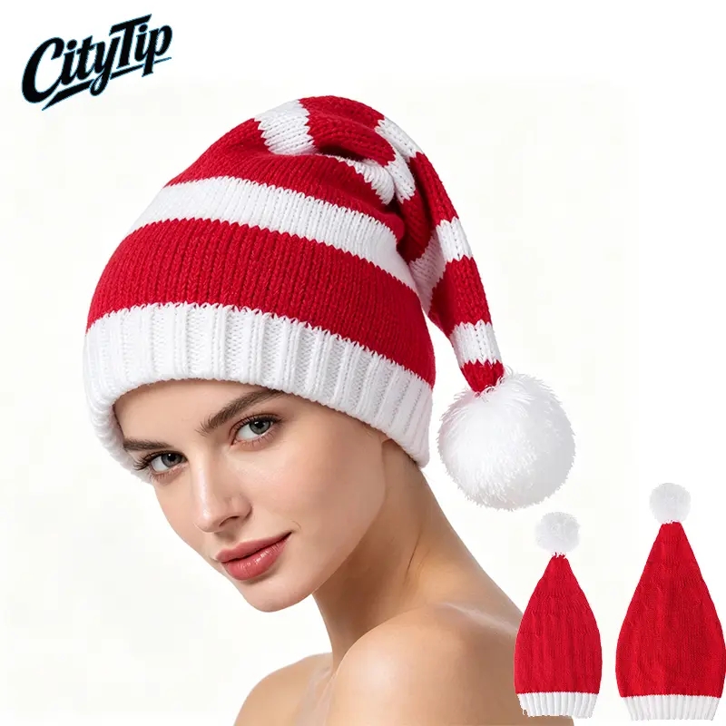 Christmas Santa Hat for Adults, Knitted Red White Winter Beanie, Holiday Hat for Women Men, Cozy Xmas Party Costume Accessory, Christmas Eve Family Party & Festive Event Hat，Outdoor sports