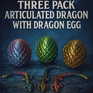 3-Pack Articulated Dragons with Dragon Egg Home - Fully Articulated 4-Inch Dragons in Random Colors & Matching Egg Home - Fidget-Friendly Fantasy Collectibles