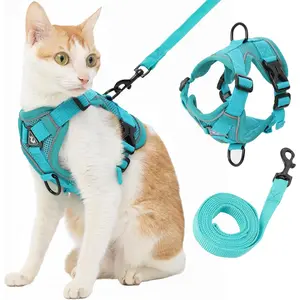 Cat Harness and Leash, Reflective Cat Harness Escape Proof for Walking, Adjustable Kitten Harness and Leash Set, 4 Buckles Easy Control Breathable Cat Vest Harness for All Types of Cats