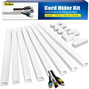 116In Cord Hider Kit, Cord Covers for Wires on Wall, Paintable Cable Raceway, Cord Hider for Wall Mount Tv, Tv Cable Hider Wall Kit, Wire Covers for Cords, W0.96In X H0.57In, White YesBes