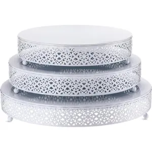 3 count Cake Stand 16'' 14'' 12'' Round Metal Cake Stand Bases Display Holder Cookies Fruit Serving Tray Candy Display Plate Cupcake Dessert Pastry Riser for Wedding Birthday Party (White)