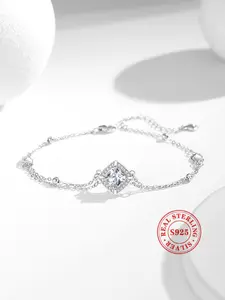 S925 Sterling Silver Zircon Decorated Bracelet, Fashion Jewelry for Party, Daily Clothing Decor, Trendy All-match & Exquisite Jewelry for Birthday Gift, Valentine's Day, Gift