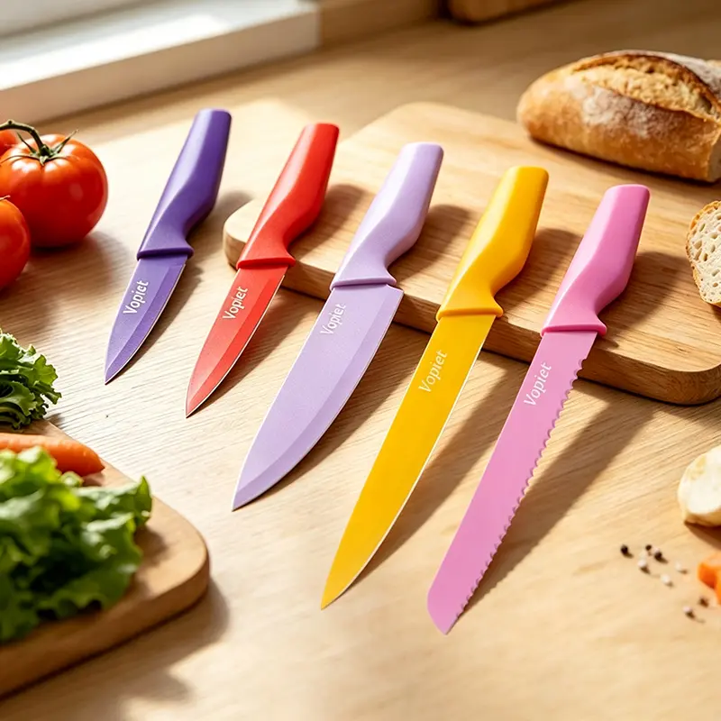 5‑Piece Kitchen Knife Set with Knife Block, Includes Meat Cleaver, Chef’s Knife, Bread Knife & Fruit Knife, Modern Home Cooking Utensils, New Year Gift