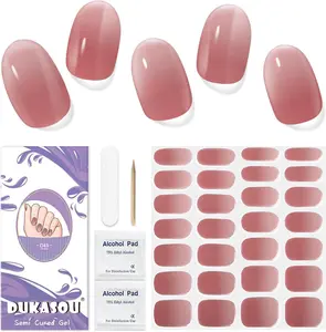Semi Cured Gel Nail Strips, 28 pcs Gel Nail Stickers, Work with Any UV Lights, Long-Lasting Nail Wraps, Stick on Nails for Women Easy to Apply & Remove