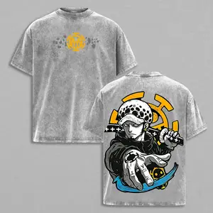 Trafalgar D. Water Law Washed Vintage Oversized Shirt, Anime Double Printed Graphic Tee, Heavy Cotton Manga Streetwear Outfit