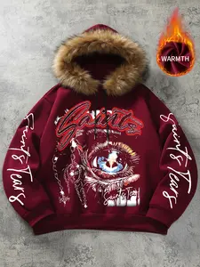 Heavyweight Streetwear Parka Jacket - Men's Black Thermal Coat with Oversized Fur Trimmed Hood, Bold Graphic Winter Outerwear Statement Piece, Winter Fashion Clothing, Extreme Cold Concert Outfit, #graphicjacket #winterfashion