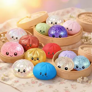 Random Color Glitter Bao Bun Squishy Toy Blind Box, Soft Squeeze Stress Relief Toy, Cute Kawaii Dumpling Fidget Toy for Kids, Anxiety Relief, Collectible