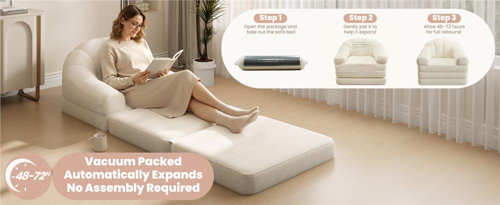 Yaheetech 2-in-1 Folding Sofa Bed , Convertible Tri-Fold Floor Sleeper No Assembly Required with U-Shape Armrests and Built-in Carry Handle for Living Room and Bedroom