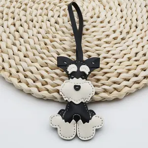 Adorable Snowy Schnauzer PU Leather Key Fob Car Accessory