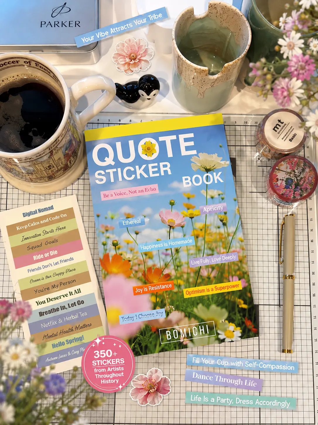 Quote Sticker Book - Repositionable Colorful Motivational Quote Stickers, Aesthetic Positive Words & Playful Illustrations for Journaling, Scrapbooking, Planners, DIY Crafts & Office Supplies