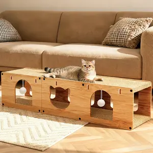 EcoJoy Pets 3-in-1 Modern Cat Furniture - Modular Wood Cat Cave & Bed, Durable Scratcher Tunnel, and Indoor Play Toy for Cats