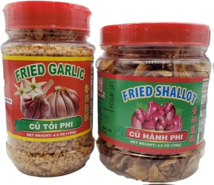 Tasty Joy Fried Shallots & Fried Garlic 2-Bottle Variety Pack, 4.2 oz & 3.5 oz Plastic Bottles, Rice & Egg Topper, Asian Cooking Ingredient & Garnish
