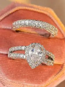 Luxury Bridal Engagement Ring Set, Synthetic Zirconia Water Drop Shape, Stackable Promise Rings for Women, Birthday Anniversary Gift for Her, Fashion Engagement Rings